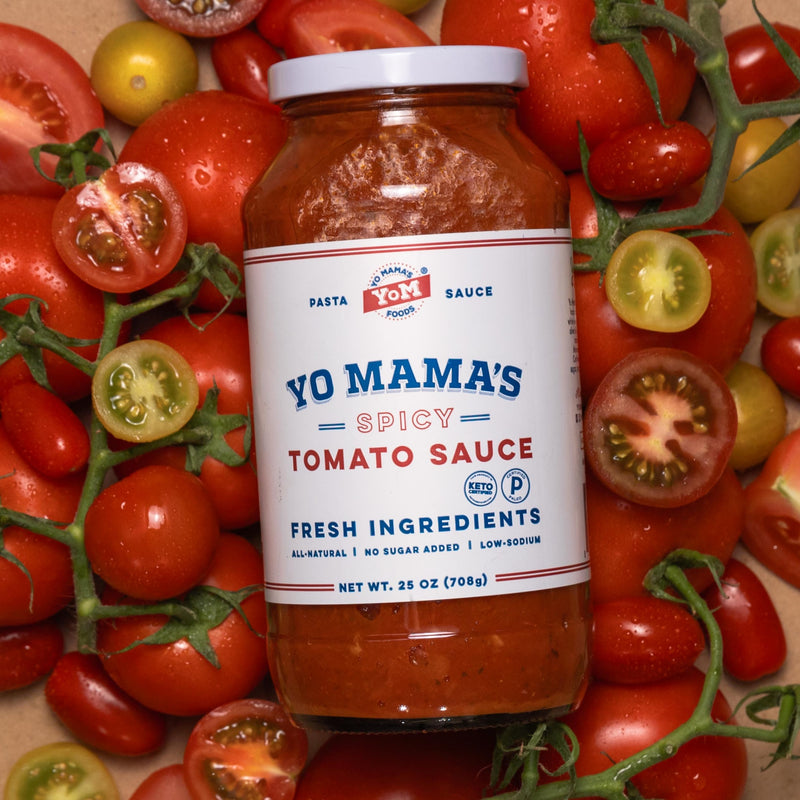 Yo Mama's Spicy Tomato Pasta Sauce, vegan, gluten-free and keto-friendly pasta