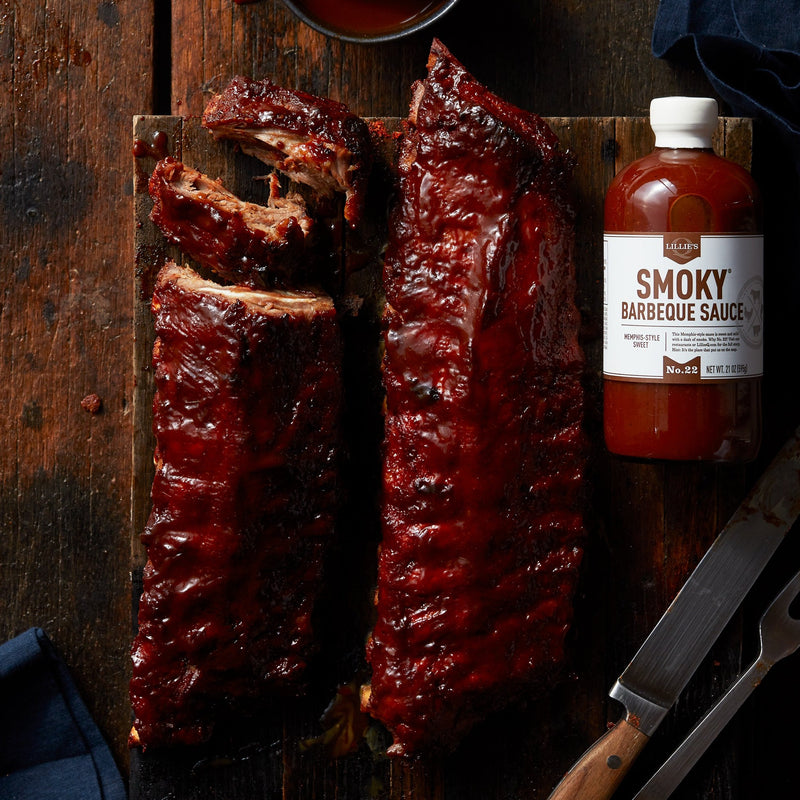 Lillie's Q Smoky Barbecue Sauce on pork ribs