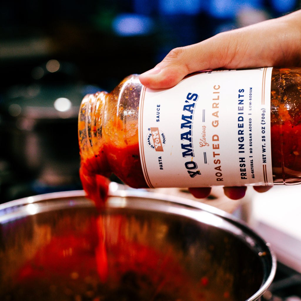 Yo Mama's Pasta Sauce Roasted Garlic flavour, gluten free and vegan